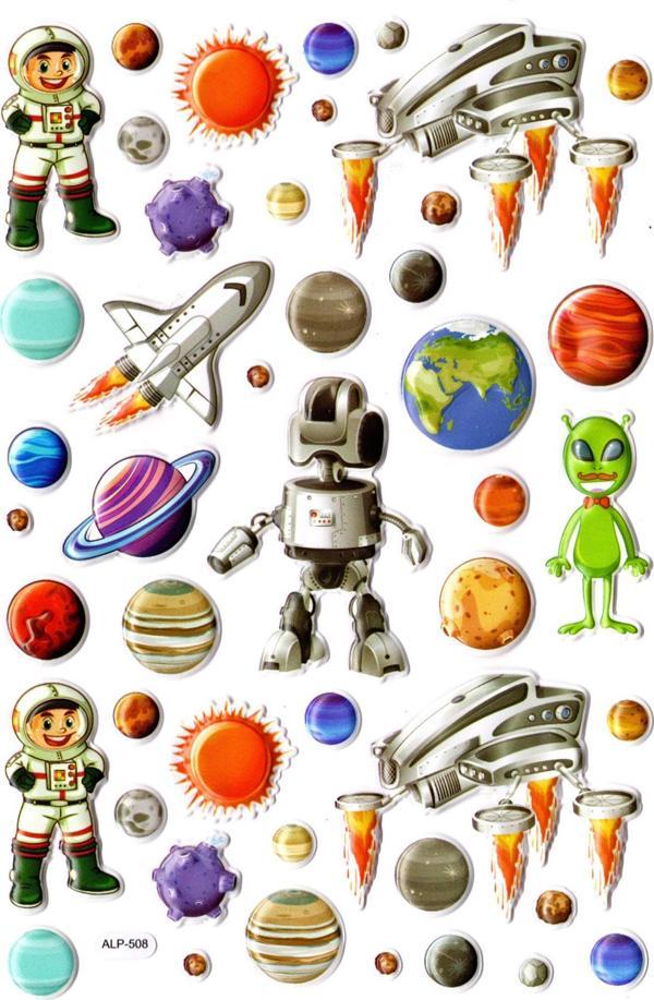 Sticker Kabartmalı A4 Boyutunda Stiker Defter, Planlayıcı Etiket-(lim508) - Astranot ve Uzaylı - Image 1