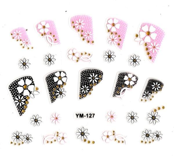 Tırnak Sticker, Tırnak Süsleme, Nail Art (ym-127) - 6X5 cm - Siyah Çizgili Papatya - Image 1