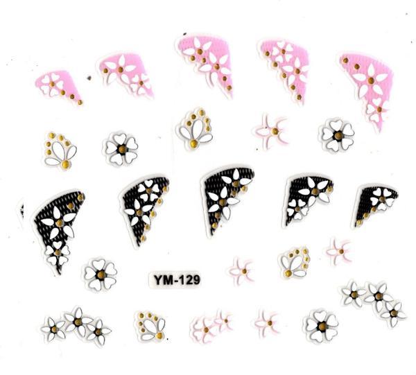 Tırnak Sticker, Tırnak Süsleme, Nail Art (ym-129) - 6X5 cm - Üçgen Kalpli Çiçek - Image 1