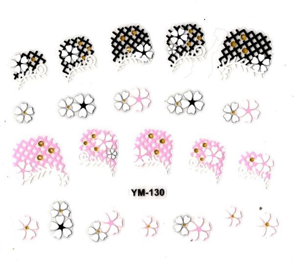 Tırnak Sticker, Tırnak Süsleme, Nail Art (ym-130) - 6X5 cm - İkili Kalpli Çiçek - Image 1