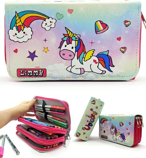 Unicorn Şeker Temalı Modelist Kalem Kutusu Kalemkutu Vegan Deri Üç Bölmeli Kalemlik - Image 1