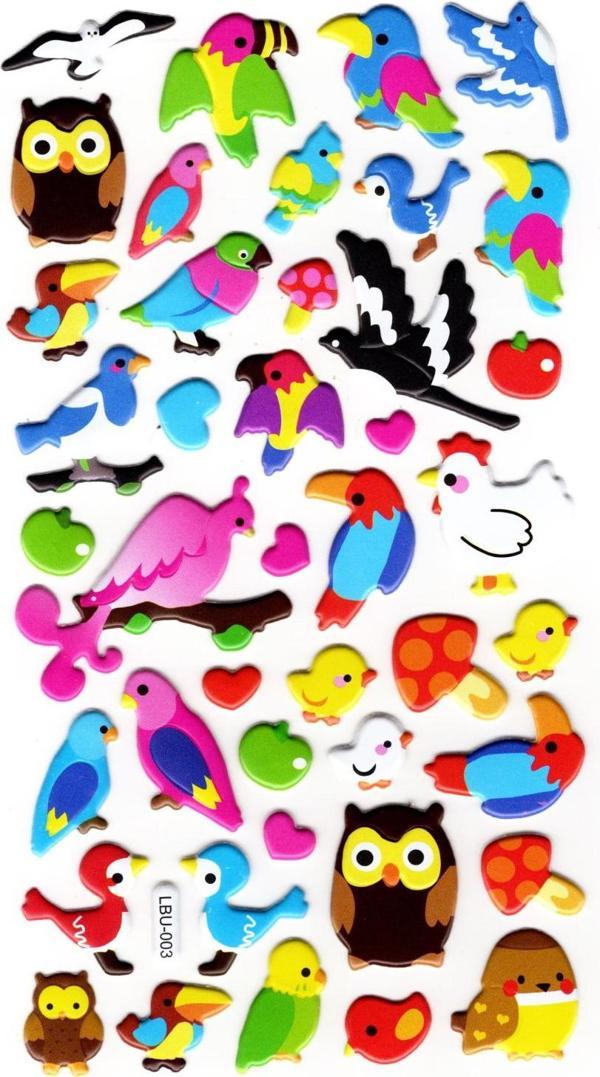 Sticker Kabartmalı Stiker Defter, Planlayıcı Etiket (lbu-003) - 17X9 cm - Sevimli Kuşlar - Image 1