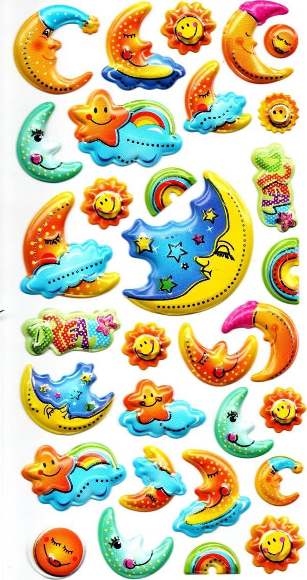 Sticker Kabartmalı Stiker Defter, Planlayıcı Etiket (limlra-001) - 17X9 cm - Sevimli Ay - Image 1