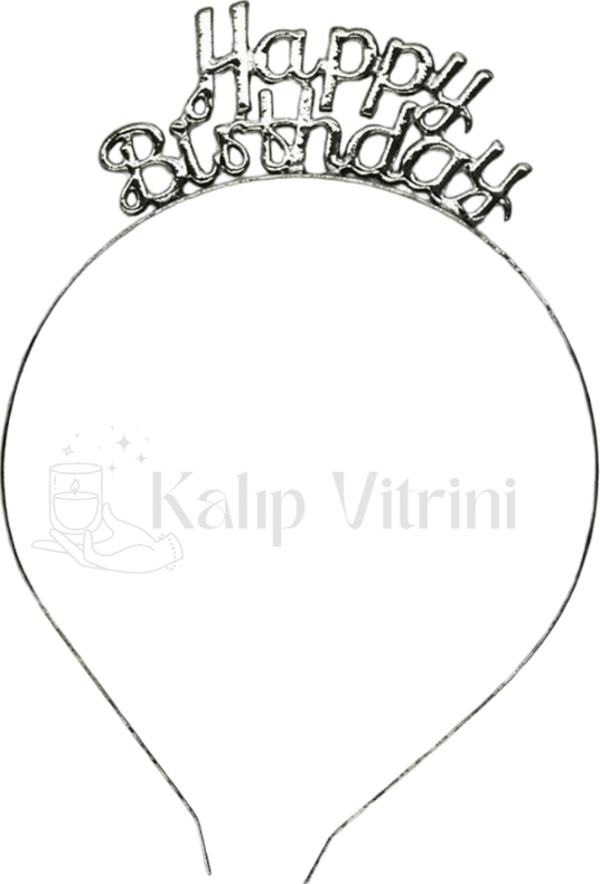 Happy Birthday Yazılı Gümüş Renk Metal Taç - Image 1