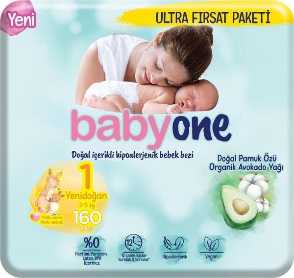 Babyone Yeni Bebek Bezi 1 Beden Yenidoğan Ultra Fırsat Paketi 160 Adet - Image 1