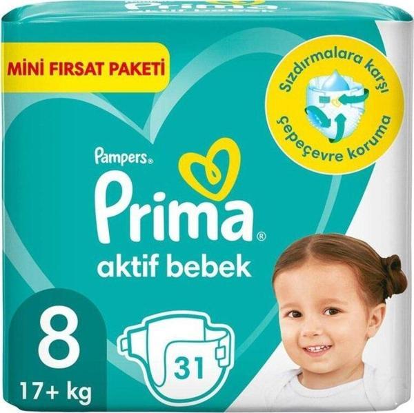 Prima Pampers Bebek Bezi Aktif Bebek 8 Beden 31 Adet Fırsat Paketi - Image 1