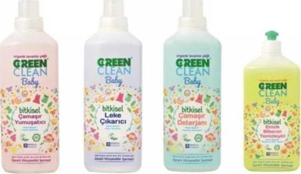Green Clean Çamaşır Yumuşatıcı 1 L + Leke Çıkarıcı 1 L + Çamaşır Deterjanı 1 L+ Emzik Biberon Temizleyici 500 ml - Image 1