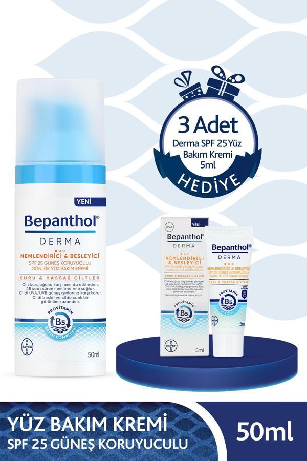Bepanthol Derma SPF 25 Yüz Bakım Kremi + 3 Adet Derma SPF 25 Yüz Bakım Kremi 5ml Hediyeli - Image 1