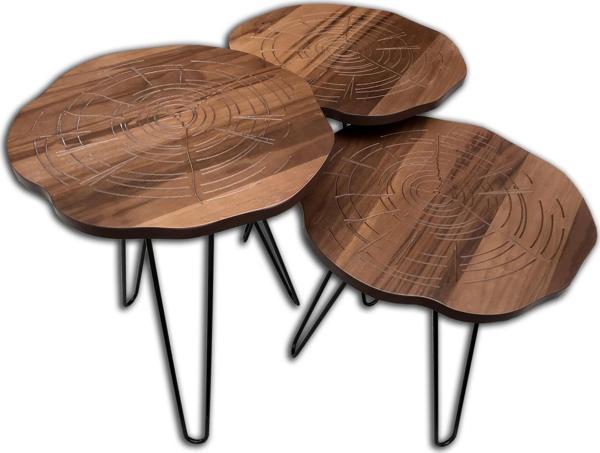 Zigon 12573 Papaptya Model Metal Siyah V Ayak Ahşap Ceviz Renk Tabla El Yapım - Image 1