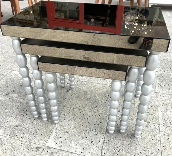 Zigon Sehpa 12459 Elma Model Beyaz Parlak Ayna Kaplama Tabla Ahşap Kayın El Yapım - Image 1