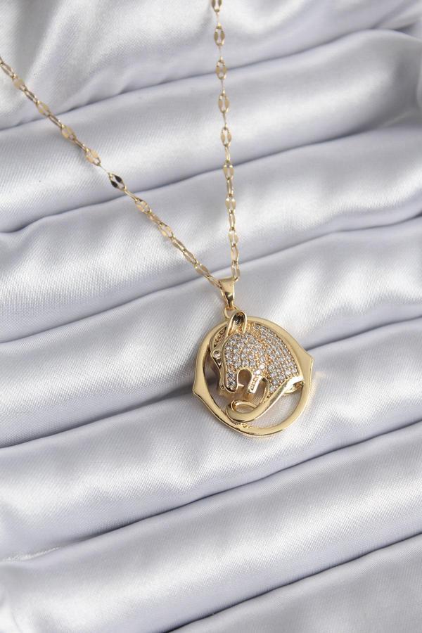 316L Çelik Gold Renk Zirkon Taşlı Puma Model Kadın Kolye - Image 1