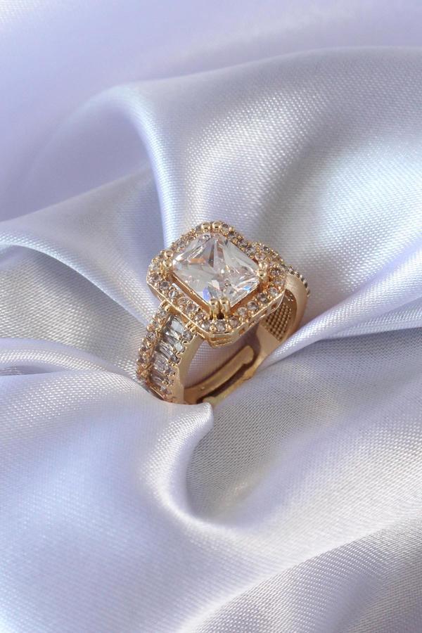 Gold Renk Zirkon Taşlı Kadın Yüzük - Image 1