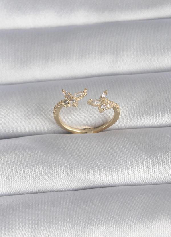 Pirinç Gold Renk Zirkon Taşlı Kelebek Model Kadın Yüzük - Image 1