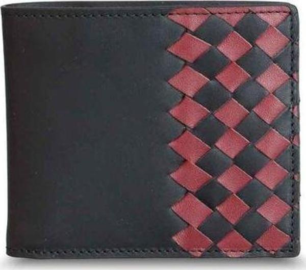 Guard Mat Siyah Kırmızı El Örgüsü  Deri Erkek Cüzdan - GRD2403XW22345 - Image 1