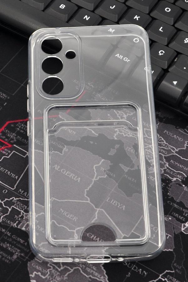 Samsung A54 Uyumlu Kredi Kartlıklı Şeffaf Kılıf Kamera Korumalı - Image 1