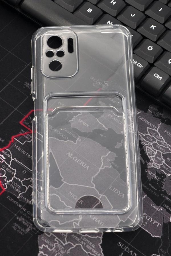Xiaomi Redmi Note 10 Uyumlu Kredi Kartlıklı Şeffaf Kılıf Kamera Korumalı - Image 1