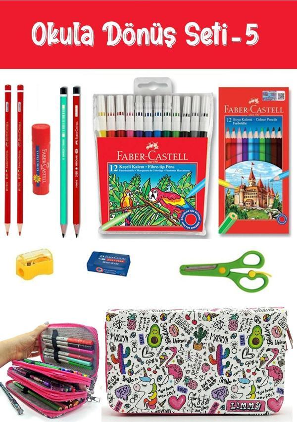 Kırtasiye Seti Unicorn-Flamingo-Avakado Desenli Kalem Kutulu 11 Parça Okula Dönüş Set:5 - Image 1