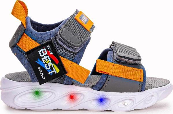 Kiko Kids 100 Işıklı Kız/Erkek Çocuk Cırtlı Sandalet Ayakkabı 100 Füme - Image 1