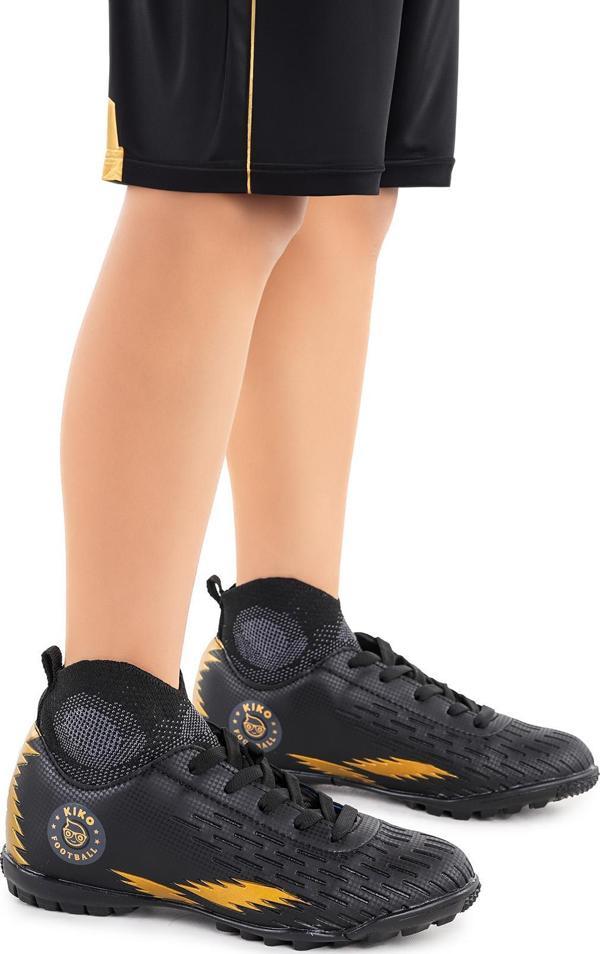 Kiko Kids 142 FHS Boğazlı Halı Saha Erkek Çocuk Futbol Ayakkabı Siyah - Altın - Image 1