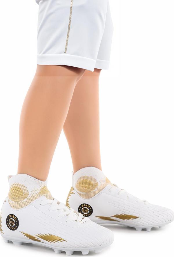 Kiko Kids 142 FKP Boğazlı Krampon Çim Saha Erkek Çocuk Futbol Ayakkabı Beyaz - Altın - Image 1