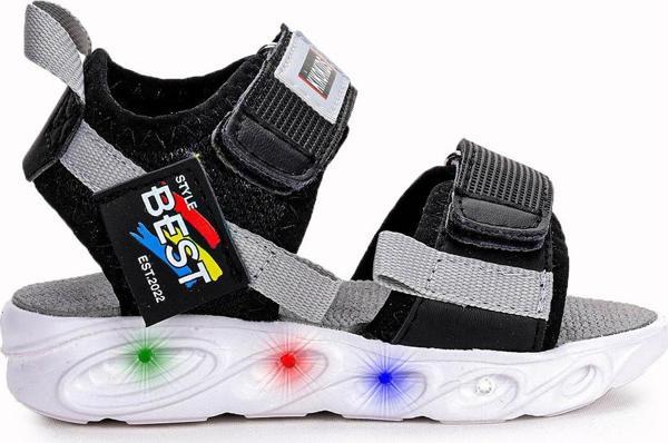 Kiko Kids 100 Işıklı Kız/Erkek Çocuk Cırtlı Sandalet Ayakkabı 100 Siyah - Gri - Image 1