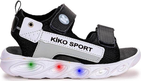 Kiko Kids 101 Işıklı Kız/Erkek Çocuk Cırtlı Sandalet Ayakkabı Siyah - Gri - Image 1