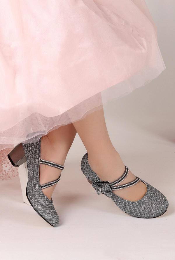 Kiko Kids 750 Çupra Günlük Kız Çocuk 4 Cm Topuklu Babet Ayakkabı Platin - Image 1
