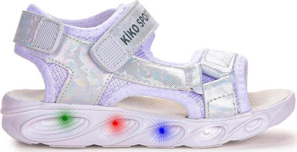 Kiko Kids 133 Hologram Işıklı Kız Çocuk Cırtlı Sandalet Ayakkabı Beyaz - Image 1