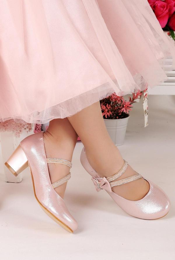 Kiko Kids 750 Vakko Günlük Kız Çocuk 4 Cm Topuklu Babet Ayakkabı Pudra - Image 1