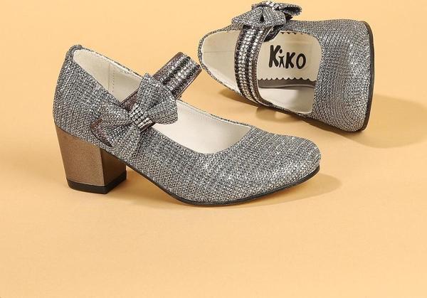 Kiko Kids 752 Çupra Günlük Kız Çocuk 4 Cm Topuklu Babet Ayakkabı Platin - Image 1