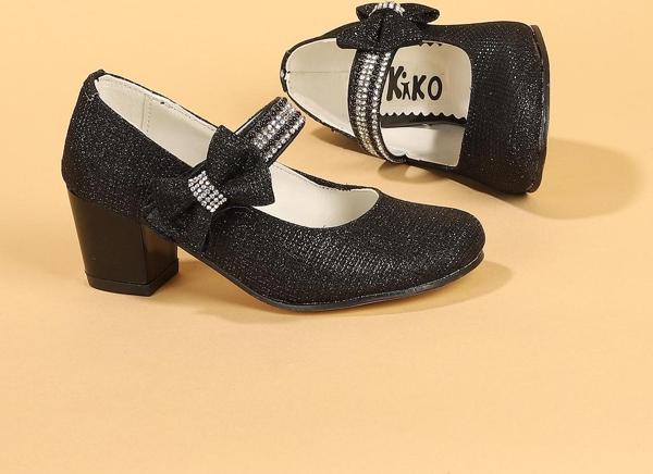 Kiko Kids 752 Çupra Günlük Kız Çocuk 4 Cm Topuklu Babet Ayakkabı Siyah - Image 1