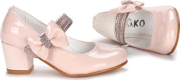 Kiko Kids 752 Rugan Günlük Kız Çocuk 4 Cm Topuklu Babet Ayakkabı Pudra - Image 1