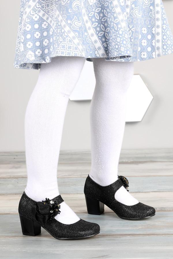 Kiko Kids 751 Çupra Günlük Kız Çocuk 4 Cm Topuklu Babet Ayakkabı Siyah - Image 1