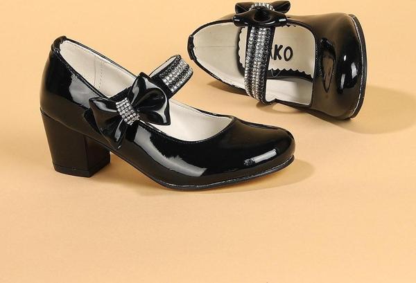 Kiko Kids 752 Rugan Günlük Kız Çocuk 4 Cm Topuklu Babet Ayakkabı Siyah - Image 1