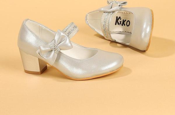 Kiko Kids 752 Vakko Günlük Kız Çocuk 4 Cm Topuklu Babet Ayakkabı Gümüş - Image 1