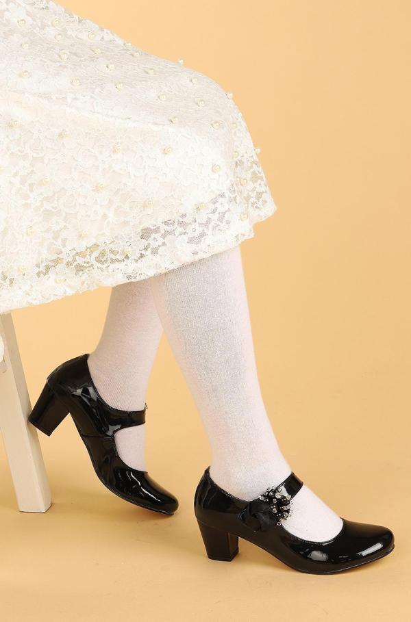 Kiko Kids 751 Rugan Günlük Kız Çocuk 4 Cm Topuklu Babet Ayakkabı Siyah - Image 1