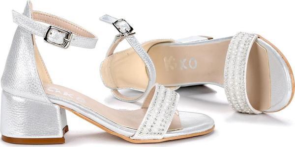 Kiko Kids 761 Vakko Günlük Kız Çocuk 3 Cm Topuklu Sandalet Ayakkabı Gümüş - Image 1
