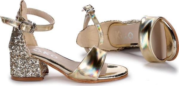 Kiko Kids 768 Ayna Çam Günlük Kız Çocuk 3 Cm Topuklu Sandalet Ayakkabı Altın - Image 1