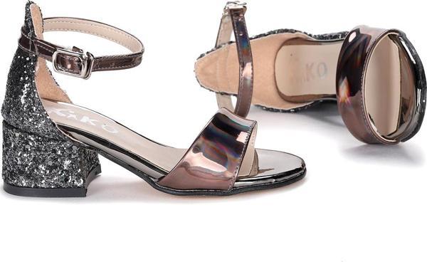 Kiko Kids 768 Ayna Çam Günlük Kız Çocuk 3 Cm Topuklu Sandalet Ayakkabı Platin - Image 1