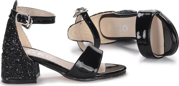 Kiko Kids 768 Ayna Çam Günlük Kız Çocuk 3 Cm Topuklu Sandalet Ayakkabı Siyah - Image 1