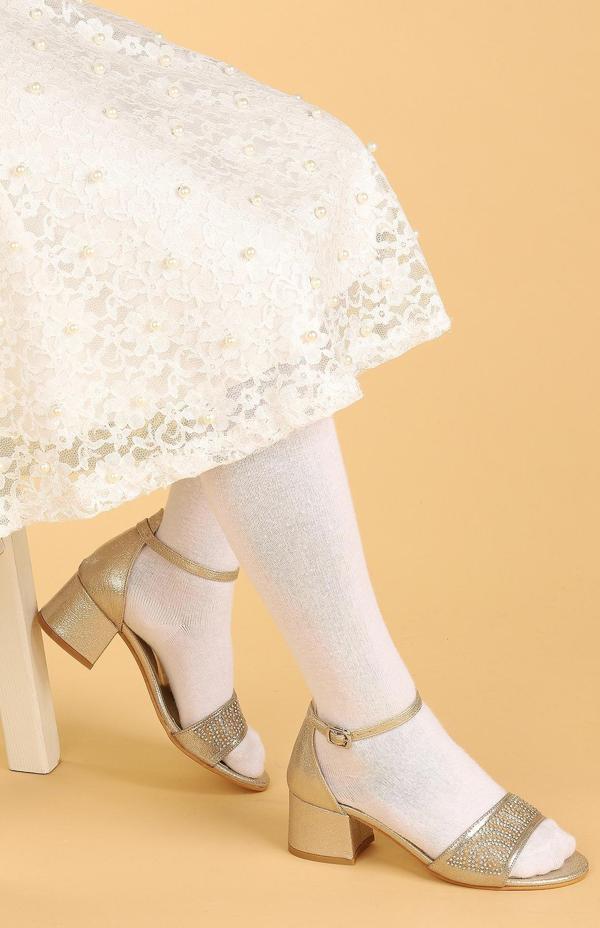 Kiko Kids 765 Çatlak Günlük Kız Çocuk 3 Cm Topuklu Sandalet Ayakkabı Altın - Image 1