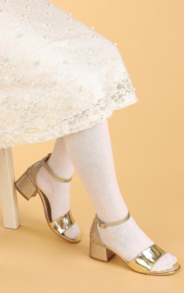Kiko Kids 768 Ayna Kum Günlük Kız Çocuk 3 Cm Topuklu Sandalet Ayakkabı Altın - Image 1