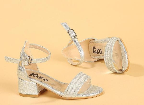 Kiko Kids 765 Çatlak Günlük Kız Çocuk 3 Cm Topuklu Sandalet Ayakkabı Gümüş - Image 1