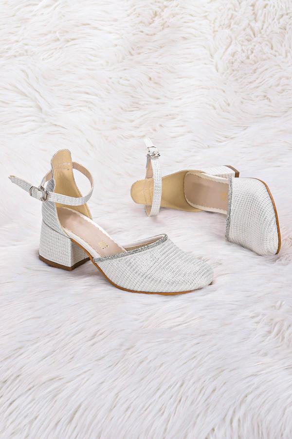 Kiko Kids 771 Çupra Taşlı Kız Çocuk 5 Cm Topuklu Sandalet Ayakkabı Sedef - Image 1