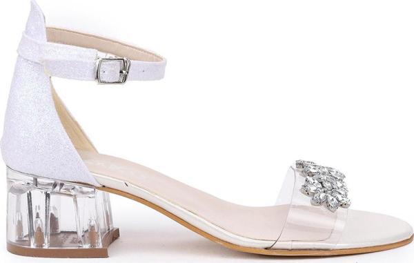 Kiko Kids 790 Kum Simli Taşlı Kız Çocuk 3 Cm Şeffaf Topuklu Sandalet Ayakkabı Sedef - Image 1