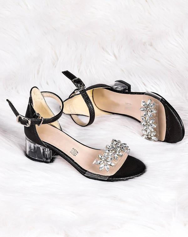 Kiko Kids 790 Vakko Taşlı Kız Çocuk 3 Cm Şeffaf Topuklu Sandalet Ayakkabı Platin - Image 1