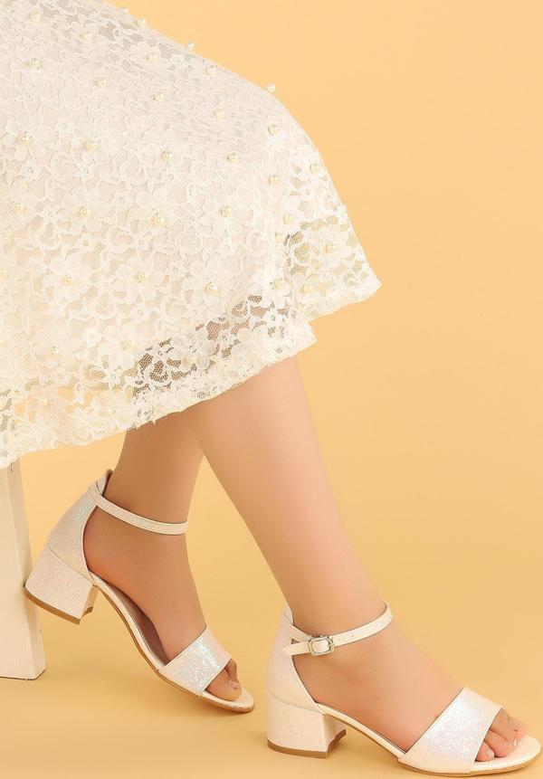 Kiko Kids 769 Kum Simli Günlük Kız Çocuk 4 Cm Topuklu Sandalet Ayakkabı Sedef - Image 1