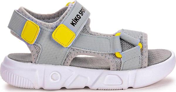 Kiko kids Cırtlı Yürüyüş Erkek Çocuk Sandalet 2722-27 Gri - Sarı - Image 1