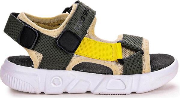 Kiko kids Cırtlı Yürüyüş Erkek Çocuk Sandalet 2722-27 Haki - Sarı - Image 1