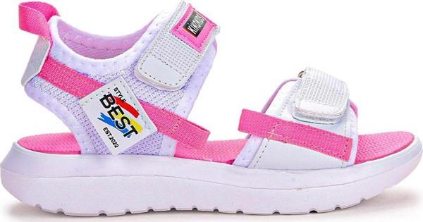 Kiko Kids Cırtlı Yürüyüş Kız/Erkek Çocuk Sandalet 200 Beyaz - Pembe - Image 1